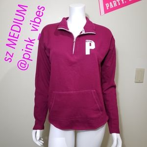 VS PINK M Maroon Half Zip Logo Pullover